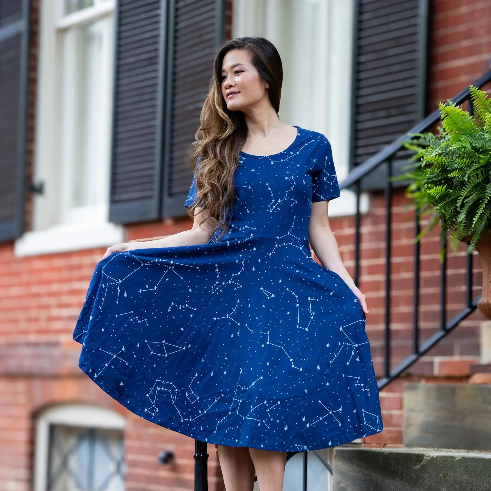 Constellations Glow-in-the-Dark Navy Twirl Dress with Pockets
