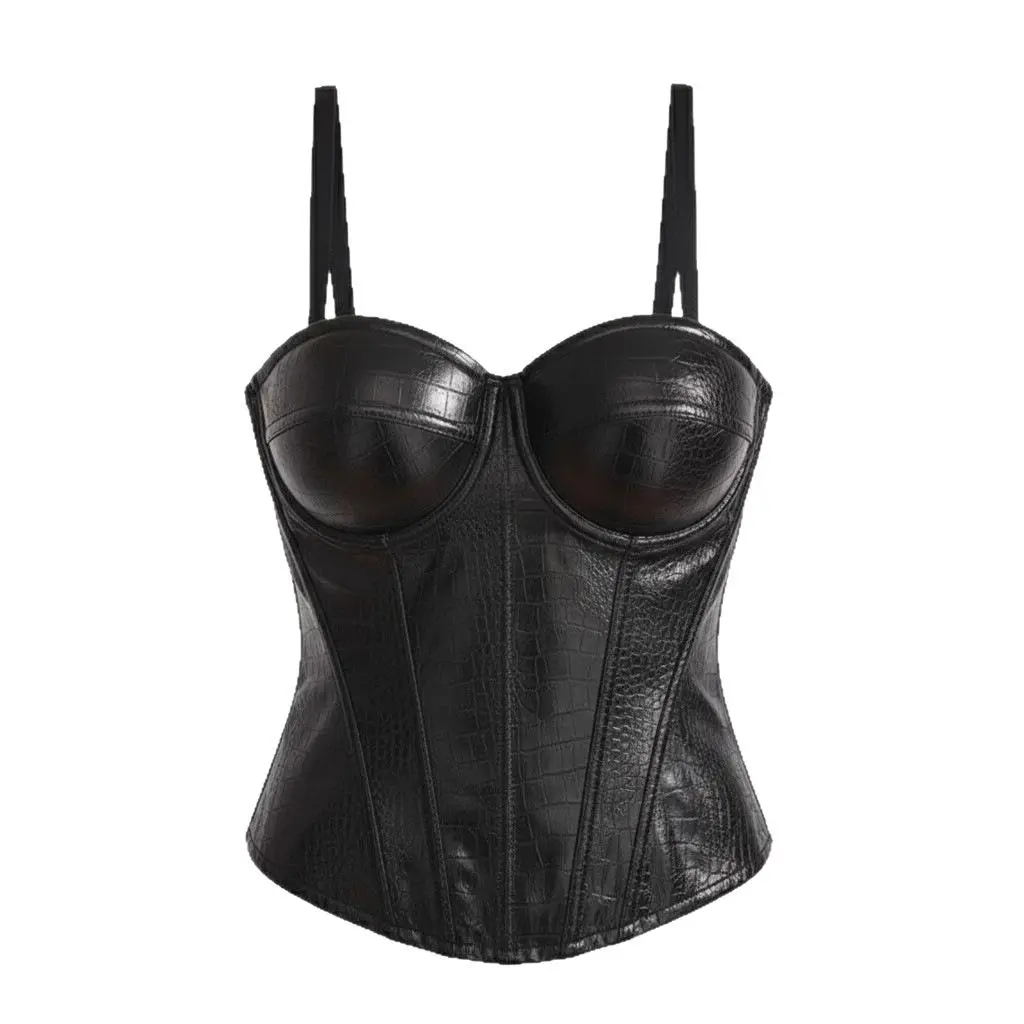 Women's PU Leather Boned Bustier | Outerwear Bandeau Top | Underwire & Padded | Lingerie Camisole | Waist-Cinching Bandeau