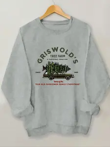 Women's Christmas Tree & Car & Letter Print Crew Neck Sweatshirt, Casual Long Sleeve Pullover, Women's Fall & Winter Clothes for Daily Wear Lady, Womenswear, Tops