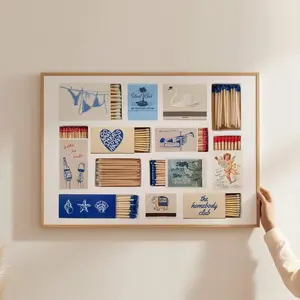 Retro Matchbox Art Print Blue Coastal Matchbook Collection