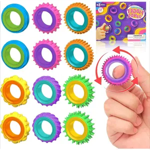 BY-385 Fidget Sensory Rings for Kids and Adults: 12 Pack Finger Spinner Rings - Texture Stress Rings for Kids and adults Autism Calming - Fun Fidgets for Student Classroom Prize Stocking Stuffers