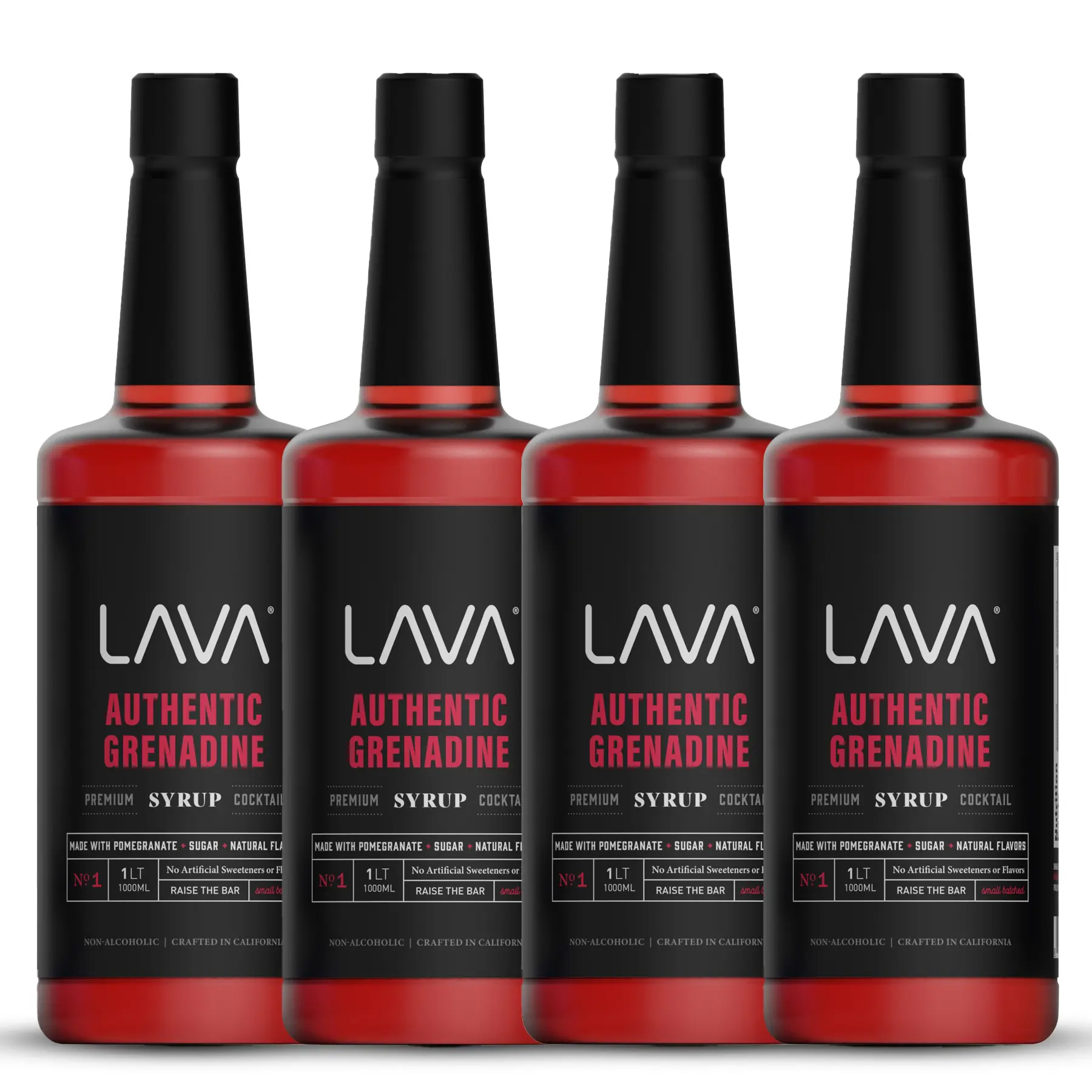 (4-Pack) LAVA Premium Grenadine Syrup, Made with Pomegranate Juice, 100% Sugar, 33.8oz (1-Liter), No Artificial Sweeteners, Flavors, or Colors. Beverage Fruit