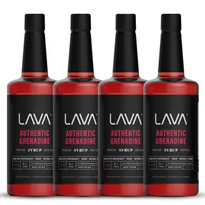 (4-Pack) LAVA Premium Grenadine Syrup, Made with Pomegranate Juice, 100% Sugar, 33.8oz (1-Liter), No Artificial Sweeteners, Flavors, or Colors. Beverage Fruit