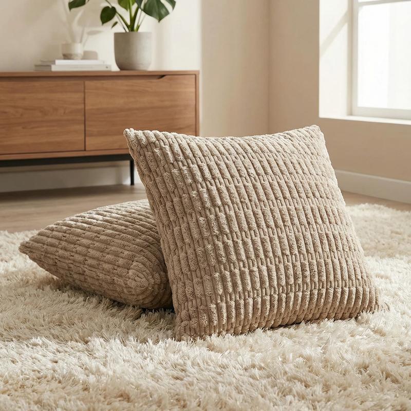 Ellalora Pack of 2 Corduroy Throw Pillow Covers 18x18 Corn Striped Decorative Cushion Cases Boho Ribbed Texture Velvet Pillow Shells for Sofa Couch Bed Living Room Modern Farmhouse