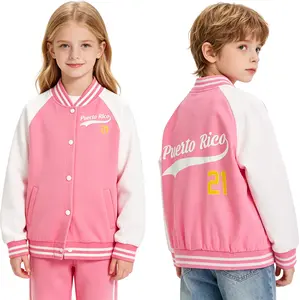 Kids' Classic Striped Rib Crew Neck Baseball Jacket - Color Block Raglan Long Sleeve Snap Button Varsity Coat, Lightweight Soft Loose Outerwear for Boys/Girls (110 (4-5y),140 (9-10y)) for Daily School, Outdoor Play