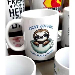 First Coffee - Then more Coffee,Silly gift,Gift for Best Friend or Coworker Mug,Funny Sloth Coffee Mug, Perfect gift for lazy friend :D