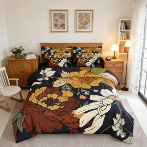 Feelyou 7-Piece Vintage Floral Bedding Set - Queen/King Comforter & Quilt Set with Boho Aesthetic, Rustic Abstract Flowers, Botanical Leaves, Farmhouse Look, Breathable High Tenacity Cloth for Kids, Queen Comforter Set, Comforter Set King