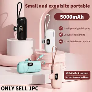 5000mAh Mini Power Bank, Usb Power Bank, Portable Charger, LED Display, Includes a Cable (Doubles as Lanyard), Birthday/Christmas Gift, Three Input/Output Options, Choose Version by Device (iOS/Android Compatible)