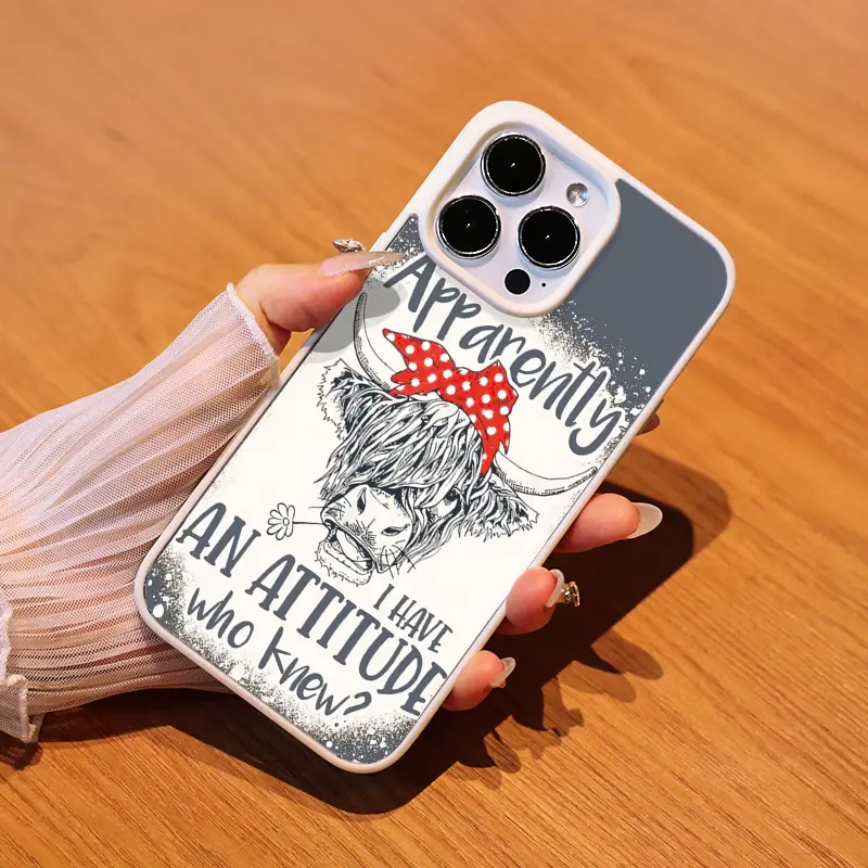 Humorous Highland Cow "Apparently I HAVE AN ATTITUDE" Frosted Magnetic Acrylic Wireless Protective Phone Cover, Stain-Resistant, Stable Magnetism, Fingerprint-Resistant, Compatible with iPhone13Pro/14ProMax/15Pro/16E, Mobile Phone Casing Accessories
