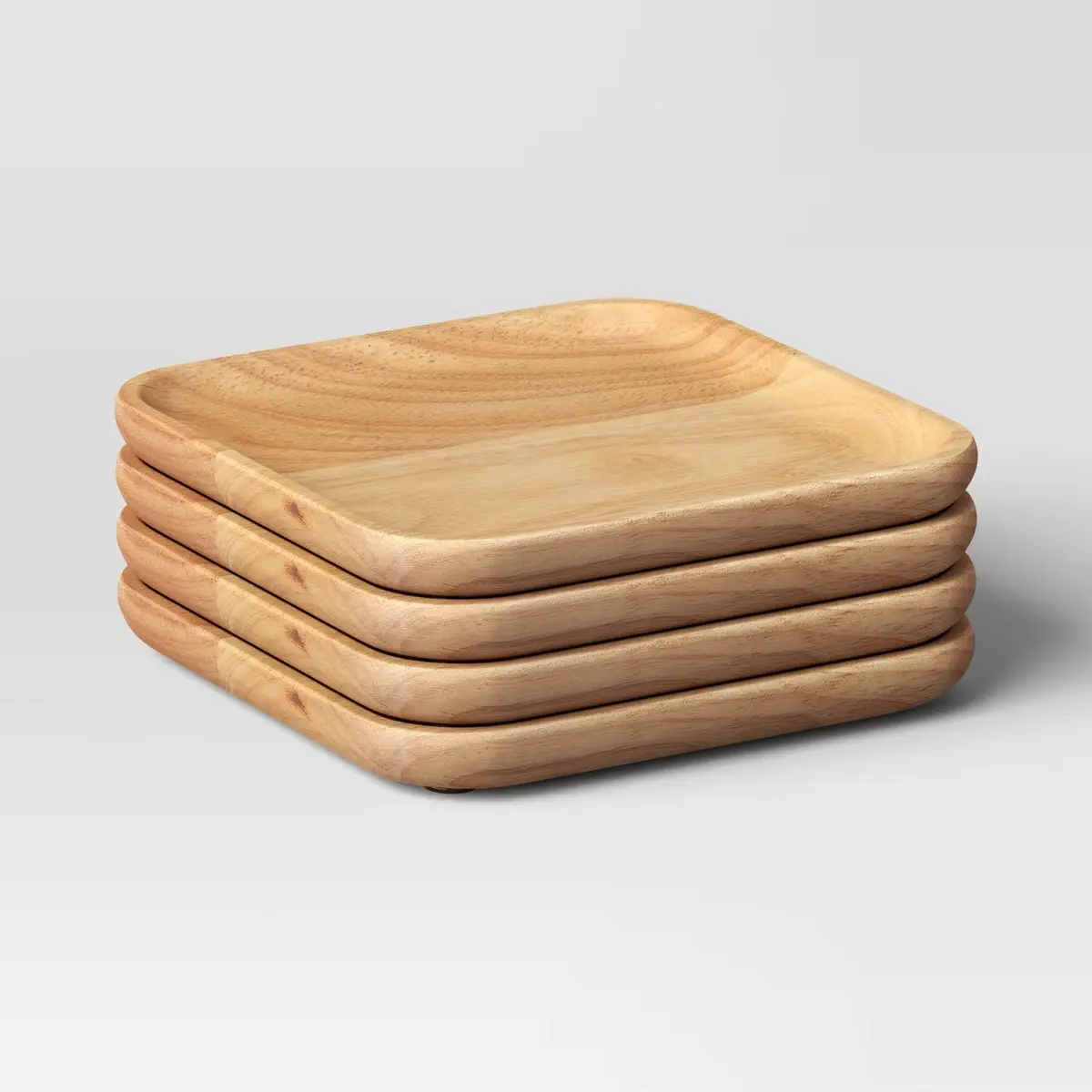 4pc 6"x6" Wood Square Serving Platter Natural - Threshold: Serveware, Faux Wooden Plates, Spot Clean, Brown