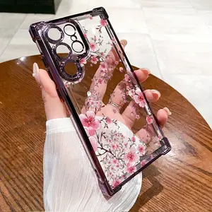 Phone Case: Elegant Pink Plum Blossom Pattern Four-Corner Anti-Drop New Phone Case for Galaxy S20/S20+/S20 FE/S20 Ultra/S21 5G/S21 FE 5G/S21 Ultra 5G/S22 5G/S22+ 5G/S22 Ultra 5G/S23/S23 Ultra/S24/S24 Plus/S24 Ultra/S24 FE/S25/S25 Plus/S25 Ultra/S10