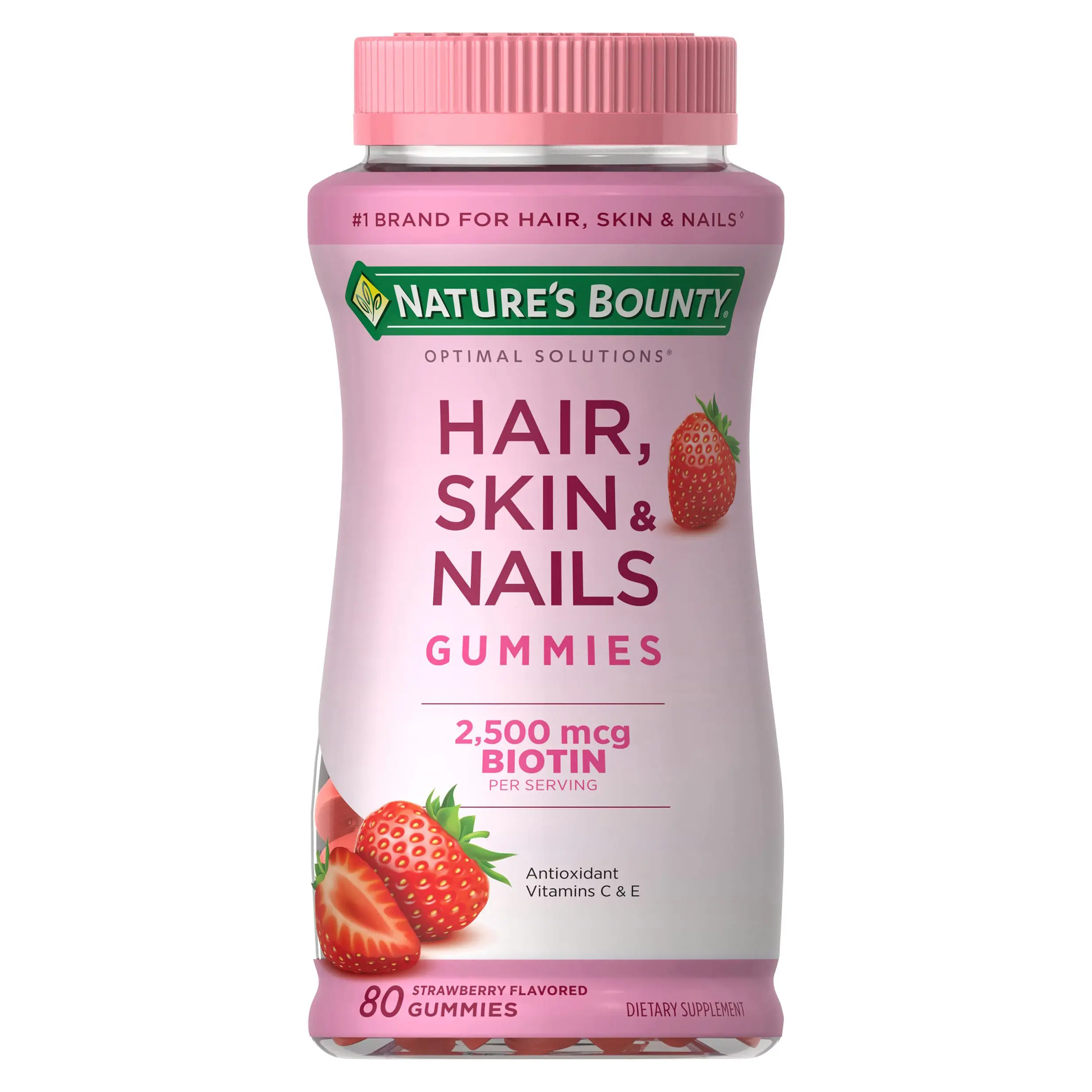 Vitamin Gummies Hair, Skin & Nails  , 2500 mcg, Strawberry, 80 Count, 40 Total Servings
