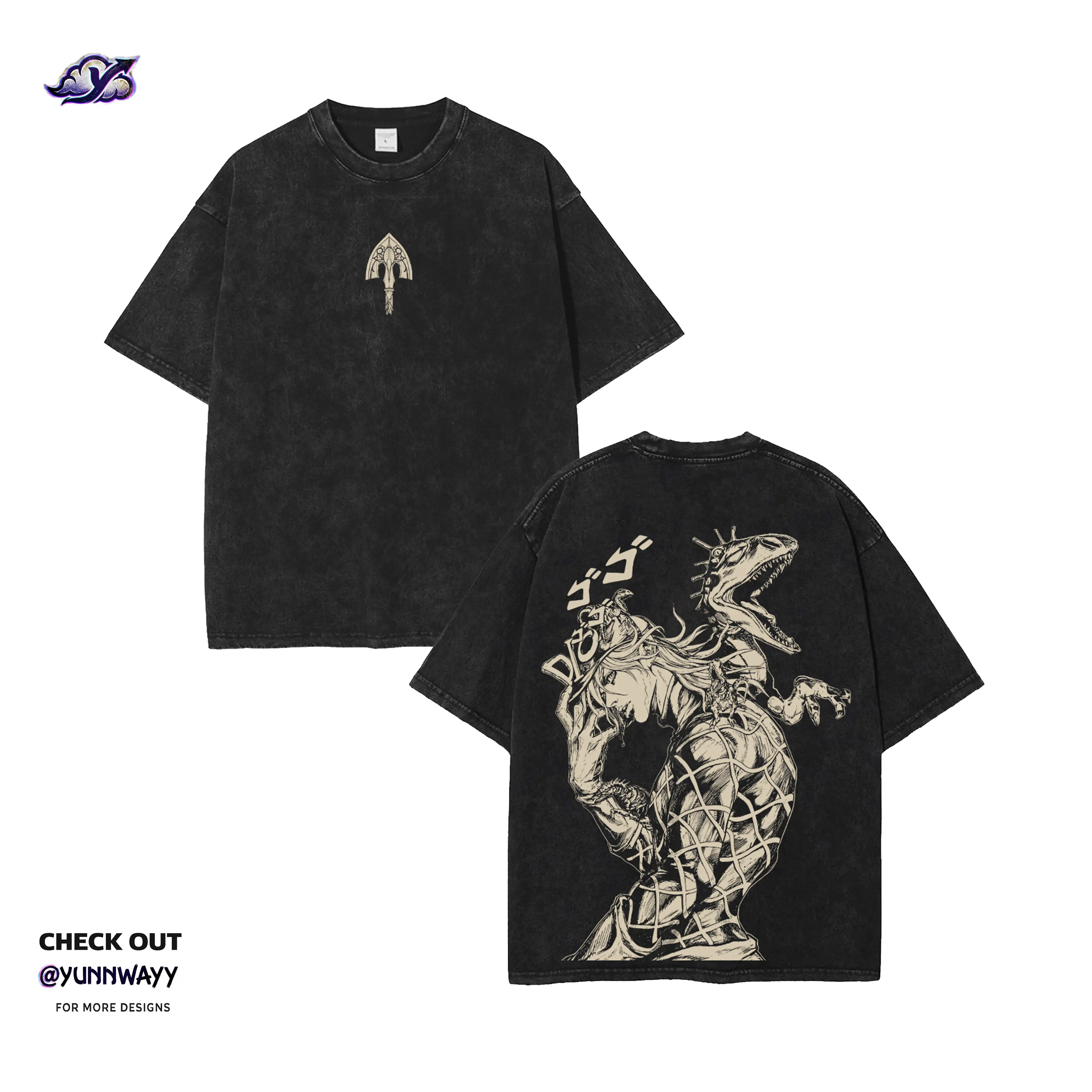 JoJo Diego Brando Scary Monsters Anime Graphic Short Sleeve Shirt, Unisex Vintage Acid Wash Heavy Cotton Black, SBR Trendy Casual Y2K Streetwear T-Shirt