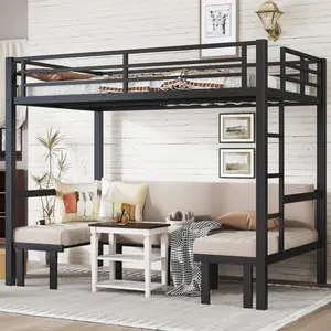 [Bellemave] Full/ Queensize pull-out Metal Bunk Bed, lower bunk can be pulled out in three sections, top bunk equipped with safety rails, black.