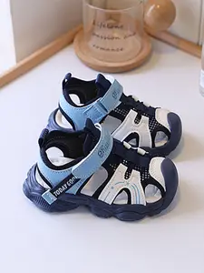 Infant Toddler Closed-Toe Sports Sandals, Korean Style Casual Design, Breathable Mesh, Velcro Closure, Anti-Slip, Ages 1-3 Years
