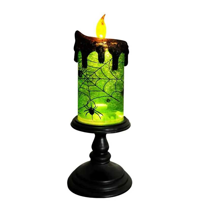 Halloween Spider Globe Candle Lamp with LED Lights, Battery-Operated Spooky Motor-Driven Spinning Water Glitter Tornado, Traditional Pedestal Flameless Centerpiece for Indoor Decoration, Festive Home Supply Gift