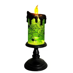 Halloween Snow Globe Candles Lighted Lamp, Battery Operated Spooky Spinning Water Glittering Tornado Candle Flameless Candles Table Centerpiece for Halloween Decoration Indoor(Spider) Bubble Bath Ghost Lamp