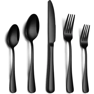 20 Piece Black Silverware Set, Stainless Steel Flatware Set for 4 Food Grade Cutlery Utensil Set Include Knife Fork Spoon Mirror Polished Dishwasher Safe