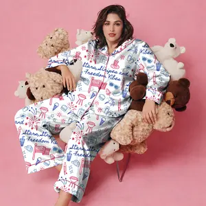 Stars Stripes And Freedom Vibes 4th Of July Patriotic America Satin Pajama Set Adults, 4th Of July Sleepwear, Homewear Patriotic Gifts Women
