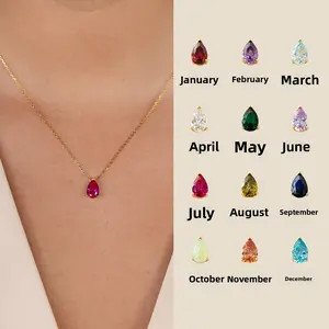 Fashion Trend Family Birthstone Necklace Water Droplet with Inlaid Diamonds December Personalized Birthday Stone Teardrop Shape