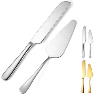 Wedding Cake Knife and Server Set 2Pcs Stainless Steel Cake Cutting Set Silver Cake Cutter and Cake Server for Wedding Birthday Party Christmas