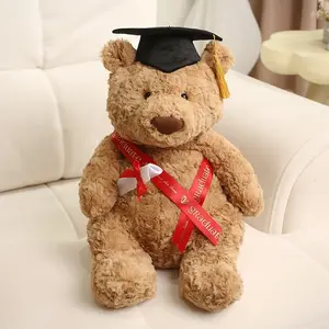 Cute Barcelona Bear Plush Toy with Graduation Hat, Soft Huggable Stuffed Animal, Perfect Cartoon Graduation Gift & Souvenir for Classmates and Friends, Graduation Bear Gifts