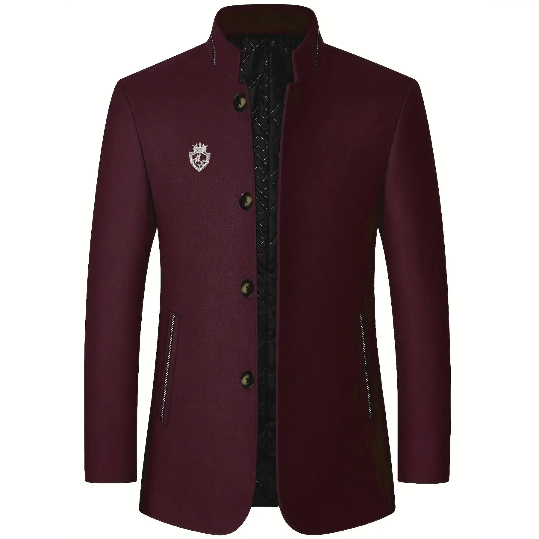 Men's casual formal style lambskin jacket - stand-up collar single-breasted side pocket jacket, semi-formal office occasions and daily wear in autumn and winter - polyester fiber lining for cold resistance and warmth, texture fabric design Formal Workwear