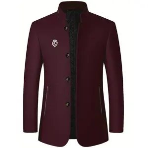 Men's casual formal style lambskin jacket - stand-up collar single-breasted side pocket jacket, semi-formal office occasions and daily wear in autumn and winter - polyester fiber lining for cold resistance and warmth, texture fabric design Formal Workwear