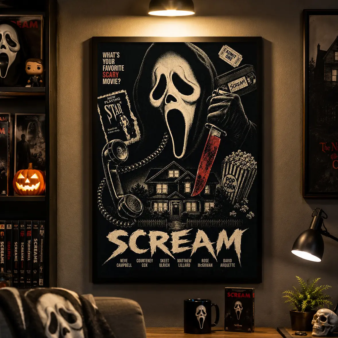 Scream (1996) Horror Movie Poster Decor, Horrom Movie Decor, Scream Art, Vintage Ghostface Slasher Wall Decor, Vintage Halloween Horror Decor For Bedroom Home Office Dorm