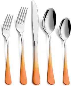 20-Pieces Color Silverware Sets for 4,Orange and white Handle Stainless Steel Cutlery Set, Include Forks Spoons and  Set, Dishwasher Safe Utensil Sets for Home Restaurant