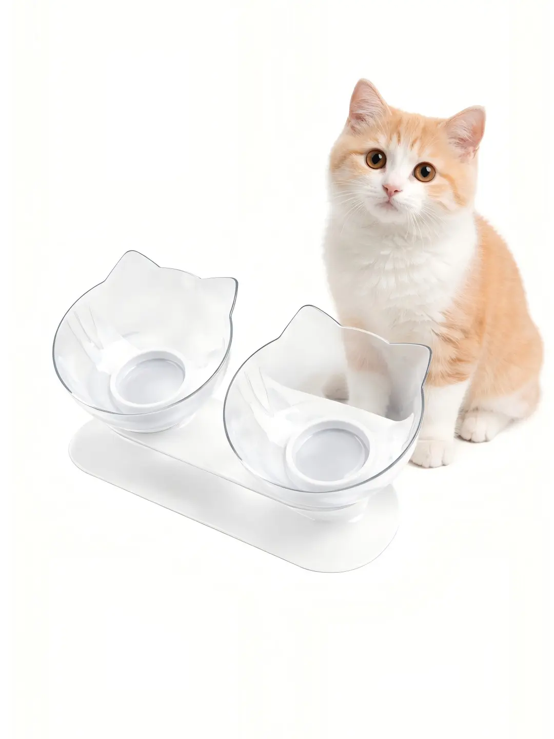 15° Tilted Elevated Cat Bowl - Whisker Friendly, Dishwasher Safe, Anti-Vomiting, Neck Protection for Seniors, Non-Slip Base, Bowl/Dish