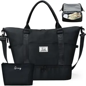 Women's Travel Duffel Bag, Sports Gym Bag, Weekend Carry-On Tote Bag, with Shoe Compartment and Wet Pocket