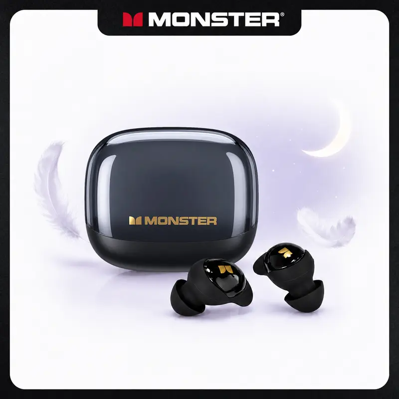 Monster Sleep True Wireless Earphones - Portable Wearable Wireless Headphones, Invisible Mini Lightweight In-Ear Invisible Earbuds, Earjoy App, White Noise, Custom EQ for Side Sleepers, Travel Use