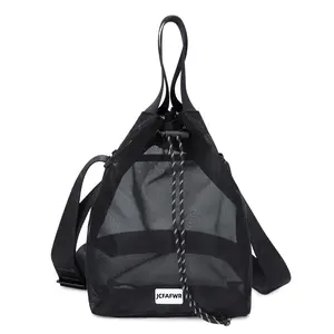 Clear Mesh Bag, Heavy Duty Transparent Net Tote with Drawstring & Adjustable Strap, See Through Bag for Work, Beach, Swimming, Hiking, School, Stadium Approved