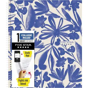 Spiral Notebook + Study App, 1 Subject, College Ruled Paper, 8-1/2" x 11", 80 Sheets, Fights Ink Bleed, Water Resistant Cover, Soft Petals Blue (820441F-ECM)