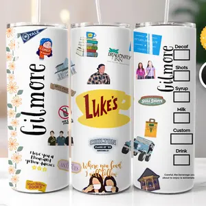Gilmore Girl Inspired Sublimation Tumbler, 20 oz, Drinkware Reusable Straw and Lid, Lukes Diner, Washable, Water Bottles, Cup