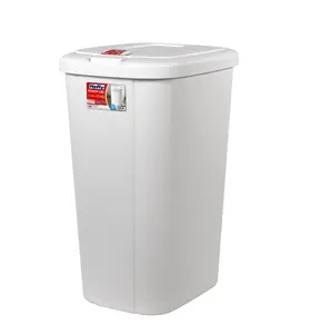 Hefty 13.3 Gal Plastic Touch-Top Kitchen Trash Can, Push-Button Lid Garbage Bin for Indoor Waste & Recycling, White