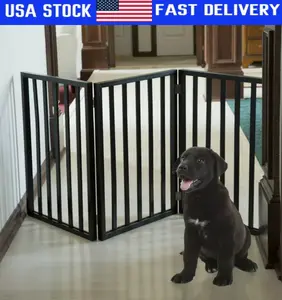 3 Panel Dog Gate Pet Dog Fence Safety Barrier Divider Freestanding Doorway Wood