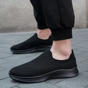 Breathable Knitted Sneakers - Comfortable EVA Sole Casual Sneakers, Suitable for All Seasons, Low Barrel Design, Black Runner Footwear loafers shoes