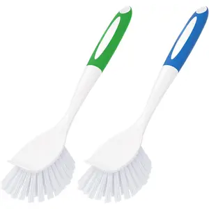 Dish Brush with Handle, 2 Pack Kitchen Scrub Brushes for Cleaning, Dish Scrubber with Stiff Bristles for Sink, Pots, Pans