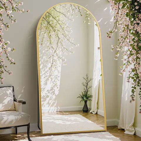 Sweetcrispy Full Length Mirror - Aluminum Alloy Thin Frame, Hanging-Leaning with Stand, Modern Minimalist Rectangular Wall Mirror for Home Gym, Bedroom Interior Decorating Supplies