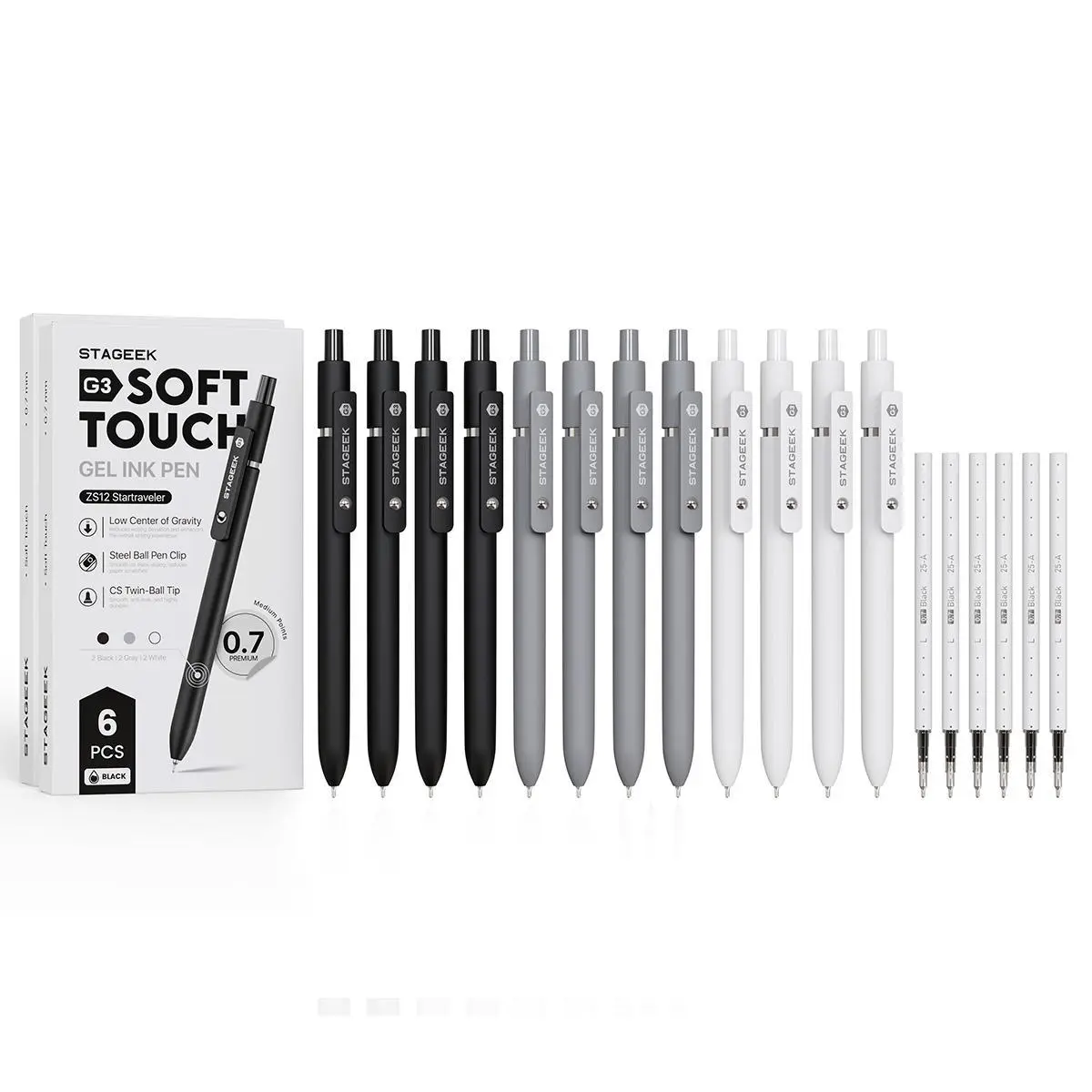 12 Black Gel Pens +6 Refills