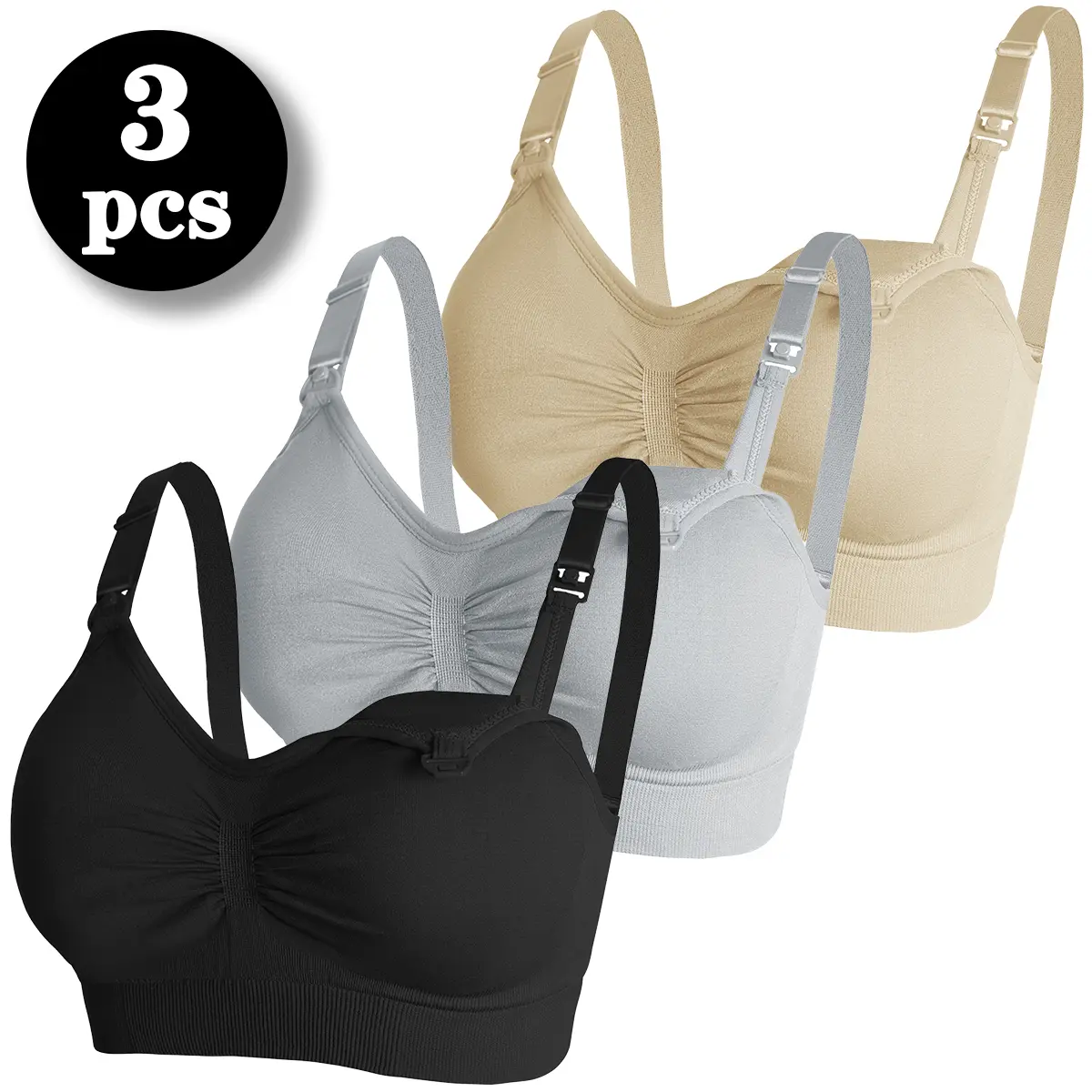 Women's Seamless Maternity Nursing Bralettes (3-Pack) - Wire-Free, Stretchy Fabric, Adjustable Straps for Comfort