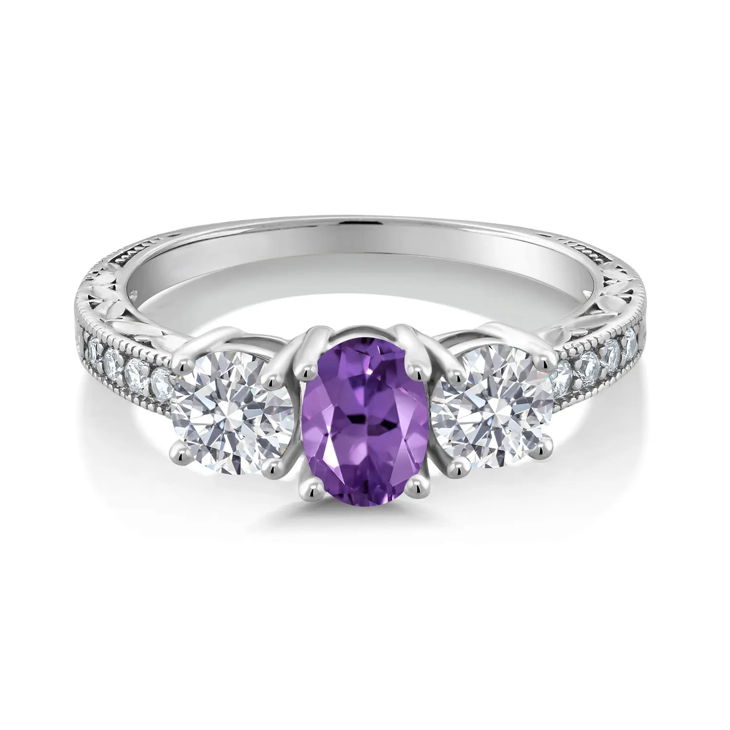 10K White Gold Purple Amethyst and Lab Grown Diamond Engagement Ring For Women | 1.87 Cttw | Oval 7X5MM | Gemstone February Birthstone