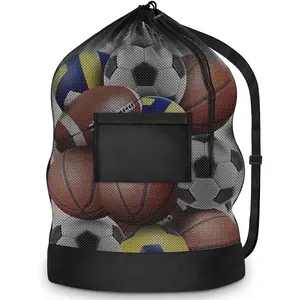 Extra Large Sports Ball Bag - Mesh Soccer Team Balls Bag, Drawstring Sport Equipment Storage for Basketball, Beach Cloth and Swimming Gears