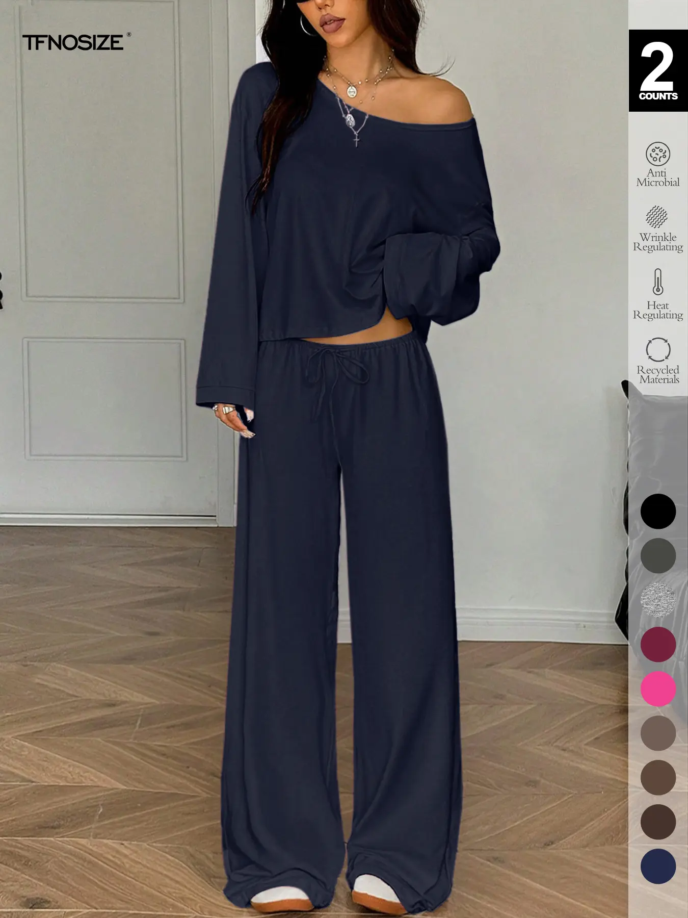 2 Piece Set Women Sleepwear Loungewear, Elegant Simple Solid Color Loose Long Sleeve Thermal Top And Pants pajamas Set, Pjs For Autumn/Winter,All Season Fashion 2 Piece Set Women Sleepwear Loungewear, Elegant Simple Solid Color Loose Long Sleeve Thermal Top And Pants pajamas Set, Pjs For Autumn/Winter,All Season Fashion