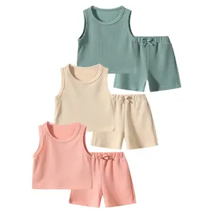 6-piece girl summer sleeveless solid color blouse casual shorts suit girl fashion vest blouse comfortable shorts suit