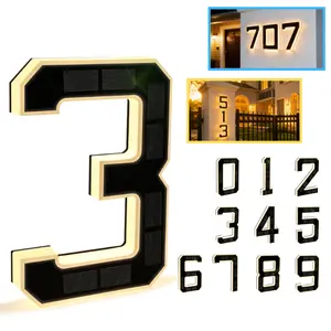 Solar LED Illuminated Address Sign 9 Inch, Waterproof Outdoor House Numbers for Modern Home Exterior