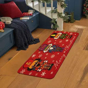 1 Piece Bright Red Background with Cute Nutcracker Hallway Rug - Faux Cashmere Material, Soft & Comfortable, Suitable for Hallway, Bedroom, Study & More, Christmas Nutcracker Decorative Rug, Multiple Sizes Available