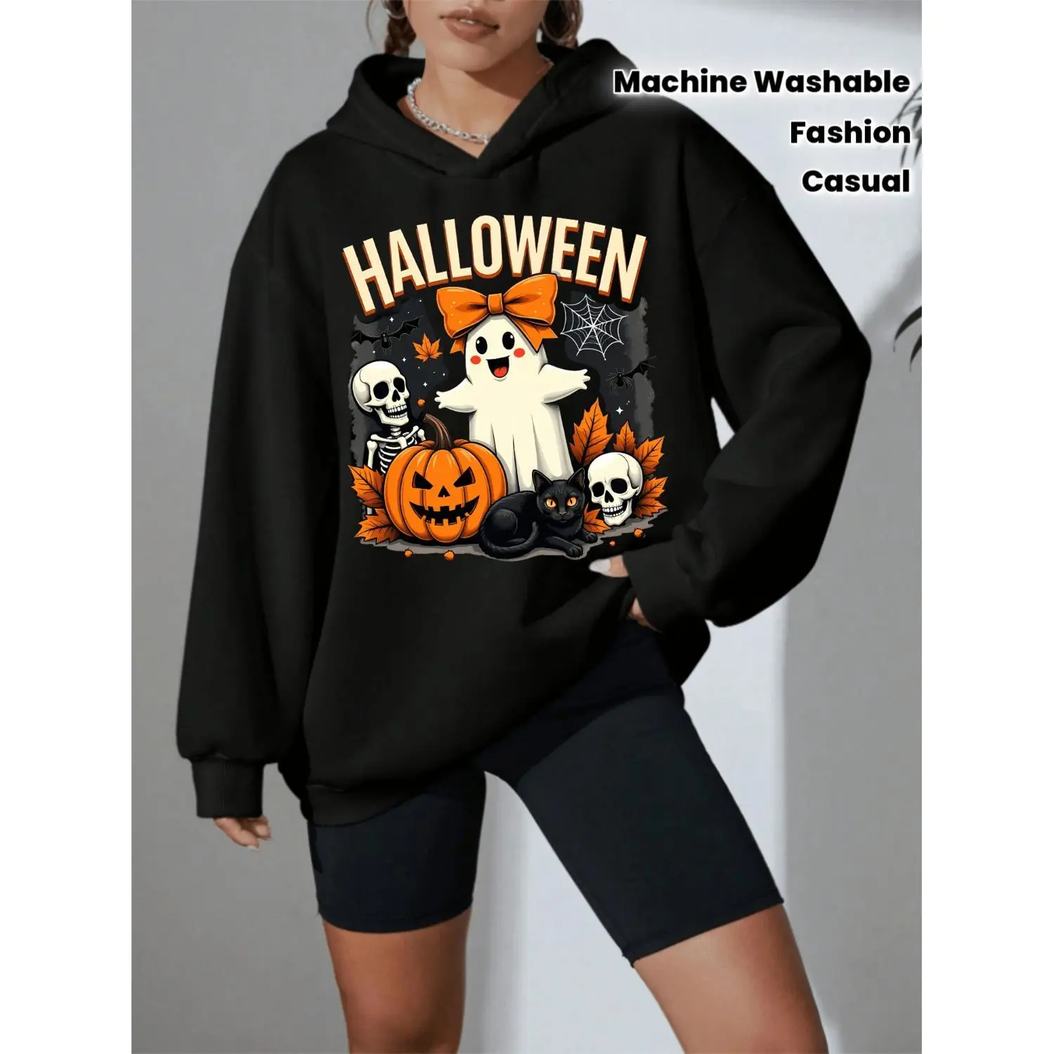 OOTD Women's Printed Hoodie - Autumn/Winter Casual Pullover, Fashion Sweatshirt Machine Washable Hoodie